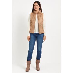 New York & Company Puffer Vest Women's XS Tan Quilted Sleeveless Neutral